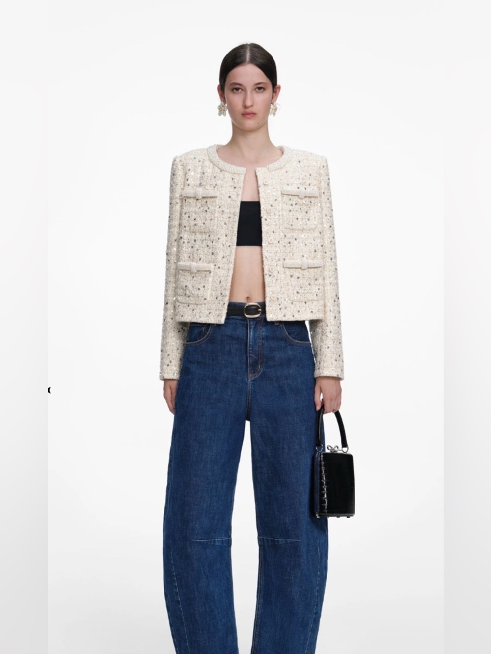 Self Portrait 2026 S/S CREAM EMBELLISHED BOUCLE JACKET - Cream US2/UK6